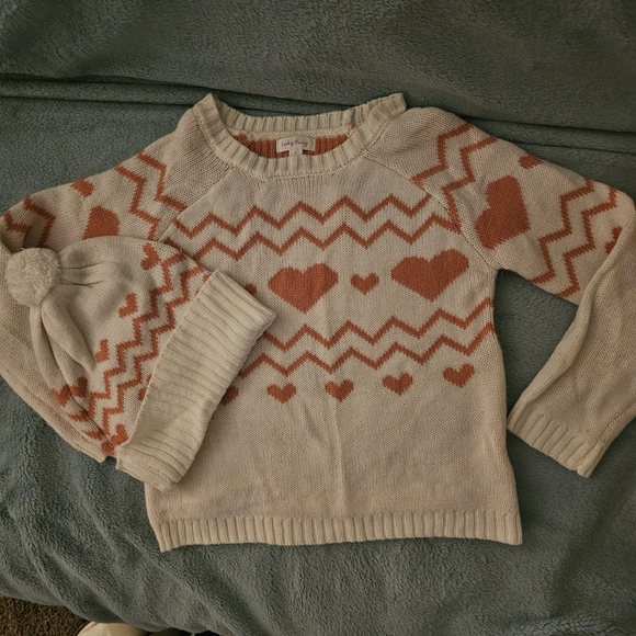 Kids Heart Pattern Sweater and Hat Set - Picture 3 of 8